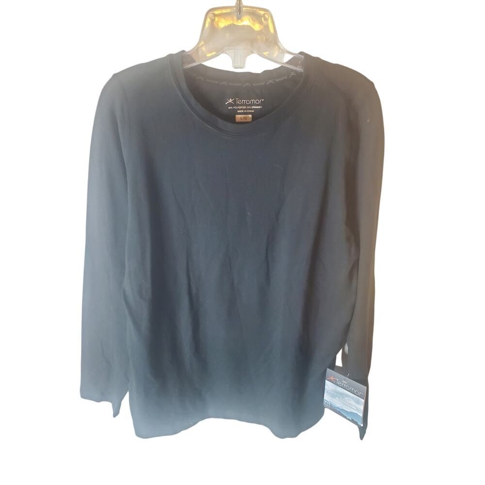 Terramar Black Crew Neck Slimasense Long Sleeve Tee, NWT, Large